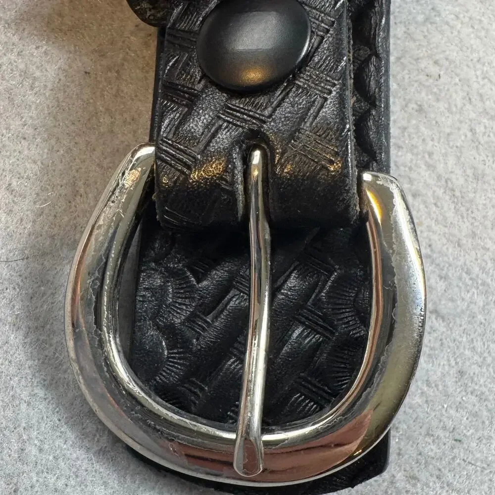 Bostonian Leather Belt Mens 42 Black Basketweave Double Strap Overlay USA